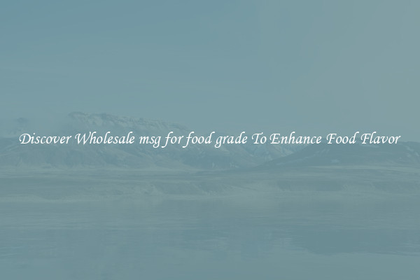 Discover Wholesale msg for food grade To Enhance Food Flavor 